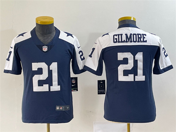 Youth Dallas Cowboys #21 Stephon Gilmore Navy Thanksgiving Limited Football Stitched Jersey